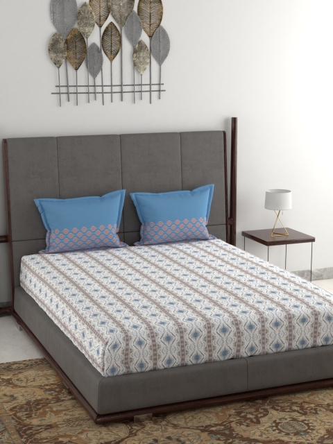 Trident Off-White & Blue Ethnic Motifs 144 TC Cotton 1 Queen Bedsheet with 2 Pillow Covers
Trident Off-White & Blue Ethnic Motifs 144 TC Cotton 1 Queen Bedsheet with 2 Pillow Covers