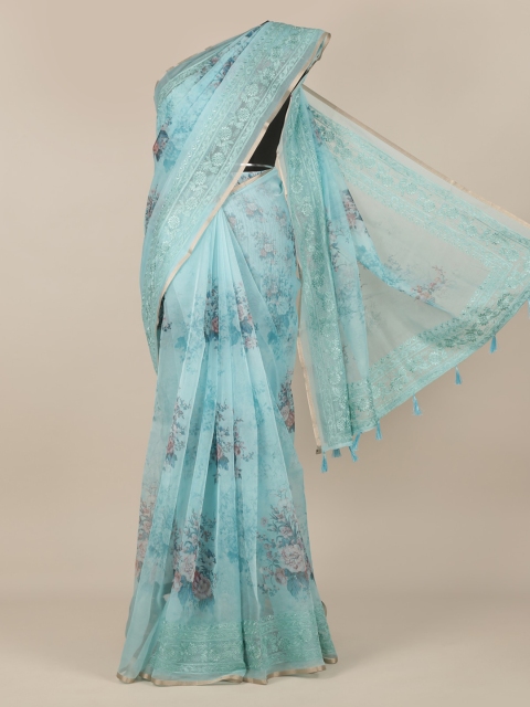 Pothys Blue Floral Printed Tissue Saree