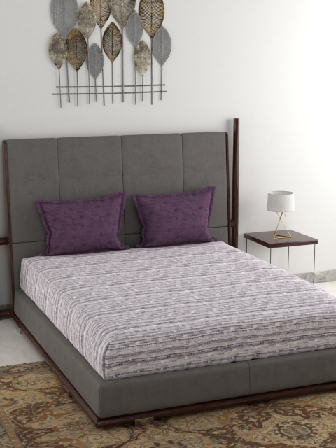 Trident Mauve Abstract 144 TC Cotton 1 Queen Bedsheet with 2 Pillow Covers