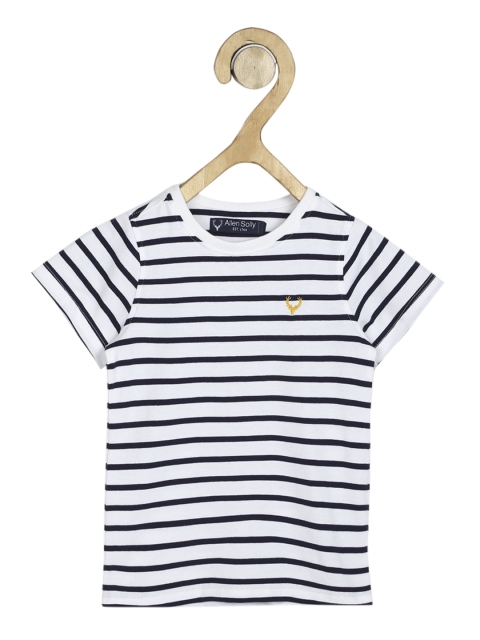 Allen Solly Junior Boys White & Black Striped Round Neck T-shirt