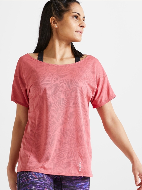 Domyos by Decathlon Women Pink Cross Back Loose-Fit Gym T-shirt