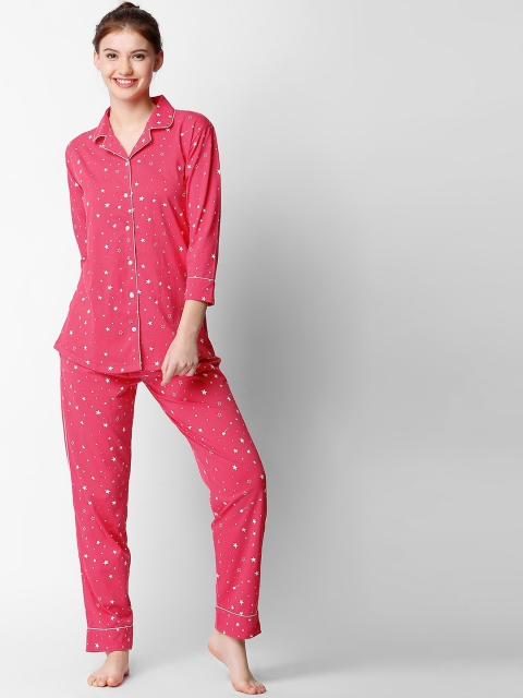 I like me Women Pink & White Printed Night suit