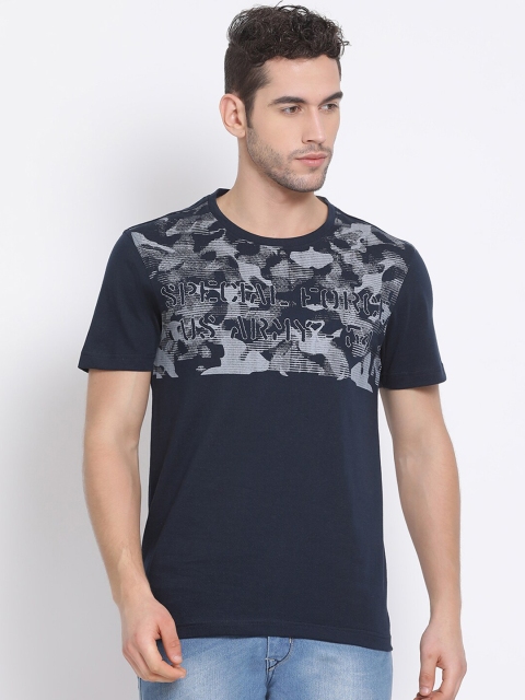 Club York Men Navy Blue Printed Round Neck T-shirt