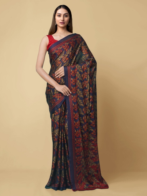 Unnati Silks Blue Pure Georgette Printed Murshidabad silk Saree