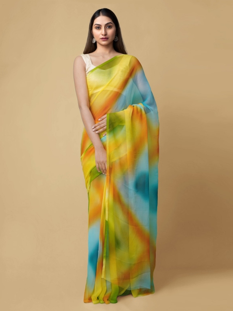 Unnati Silks Multicoloured Pure Chiffon Dyed Baluchari Saree, Multi