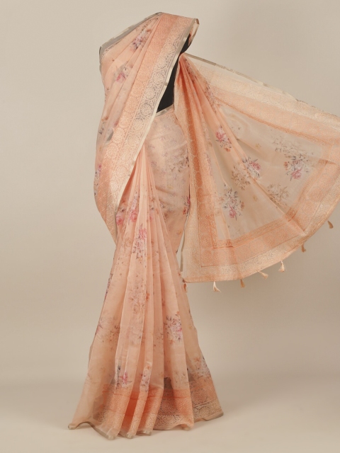 Pothys Peach-Coloured Printed Tissue Saree