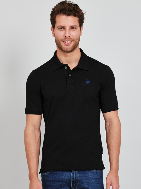 Beverly Hills Polo Club Men Black Solid Polo Collar T-shirt