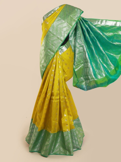 Pothys Yellow & Green Pure Silk Woven Design Kanjeevaram Saree