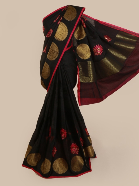Pothys Black Embroidered Cotton Blend Saree