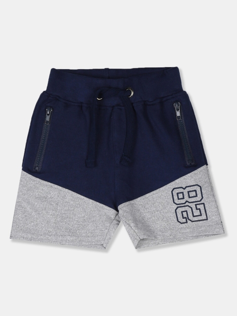 Colt Boys Navy Blue & Grey Colourblocked Regular Shorts