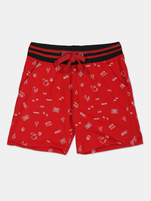 Cherokee Boys Red & Off-White Printed Regular Shorts