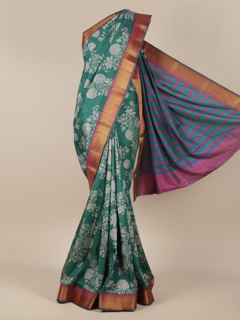 Pothys Green & Off-White Jute Silk Woven Design Saree