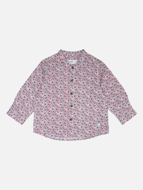ZERO THREE Boys White & Red Regular Fit Printed Casual Shirt