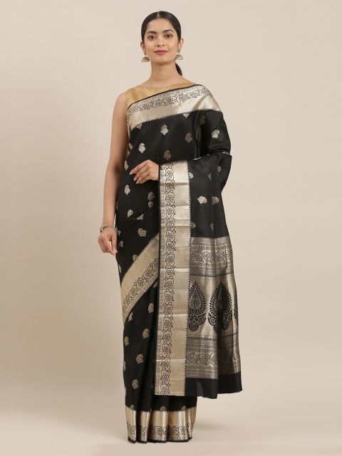 The Chennai Silks Black Pure Silk Woven Design Kanjeevaram Saree