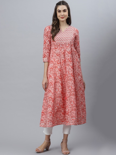 Qomn Women Pink Floral Printed Anarkali Kurta