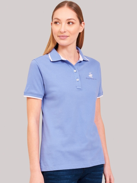 Beverly Hills Polo Club Women Purple Solid Polo Collar T-shirt