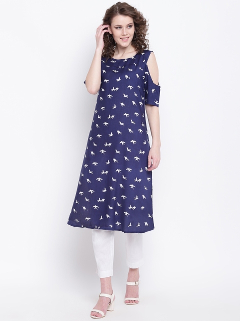 Napra Women Blue Printed Cold-shoulder Sleeves Kurta