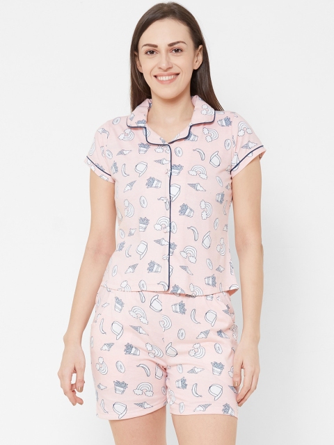Sweet Dreams Women Pink & White Printed Night suit