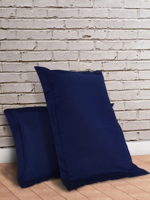 Living scapes by Pantaloons Set Of 2 Navy Blue Solid 210 TC Pillow Covers