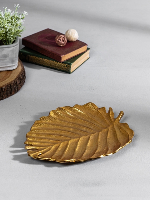 Pure Home and Living Gold-Toned Textured Leaf Centrepiece Platter Showpiece