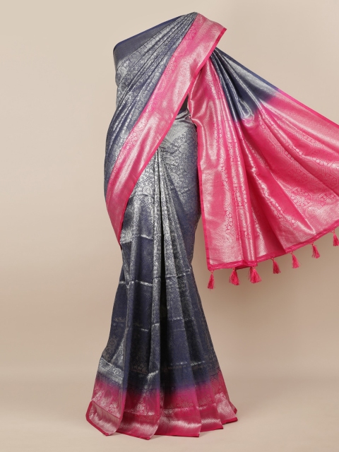 Pothys Navy Blue Woven Design Jute Silk Saree