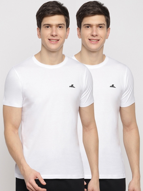 SPARROWHAWK Men Pack Of 2 Solid Round Neck Cotton T-shirt, White