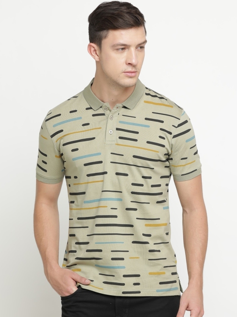 Maniac Men Green Printed Polo Collar T-shirt