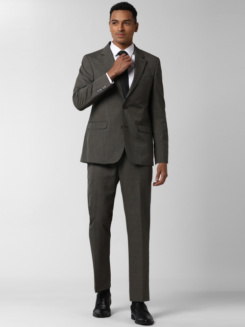 Peter England Men Grey Self Design Single-Breasted Slim-Fit Two-Piece Formal Suit