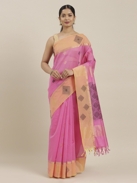 The Chennai Silks Pink Silk Cotton Solid Maheshwari Saree