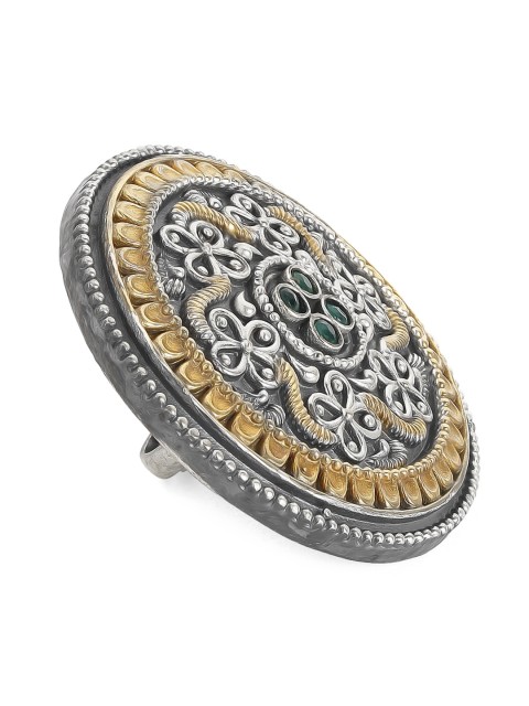 Rubans Oxidized Silver-Plated & Green Stone-Studded Handcrafted Adjustable Finger Ring
Rubans Oxidized Silver-Plated & Green Stone-Studded Handcrafted Adjustable Finger Ring