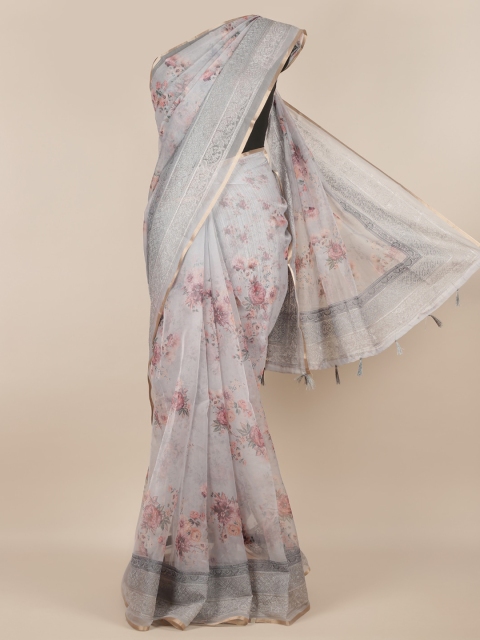 Pothys Grey Printed Tissue Saree