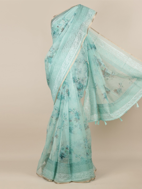Pothys Sea Green Printed Tissue Saree