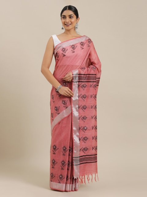 The Chennai Silks Pink Woven Design Linen Blend Saree