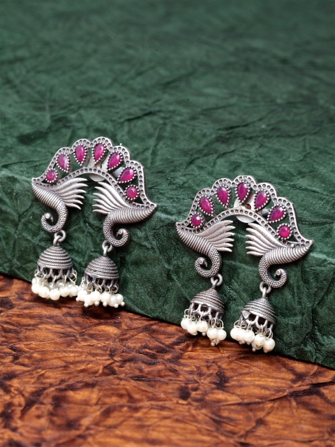 PANASH Silver-Toned Contemporary Jhumkas