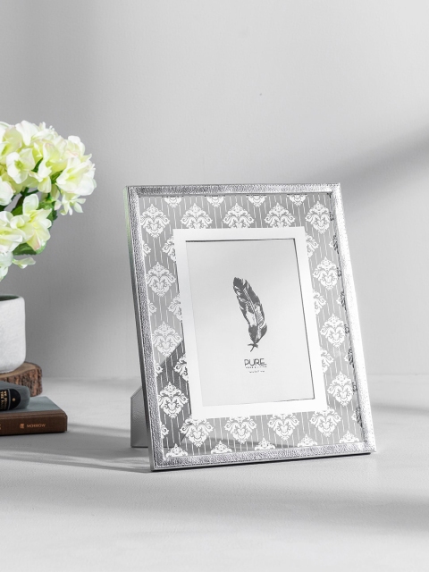 Pure Home and Living Silver-Toned & White Printed Table Photo Frame