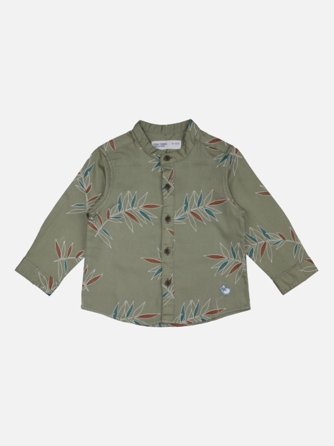 ZERO THREE Boys Green Regular Fit Printed Casual Shirt