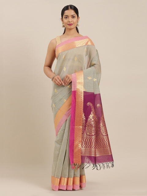 The Chennai Silks Grey Silk Cotton Woven Design Maheshwari Saree