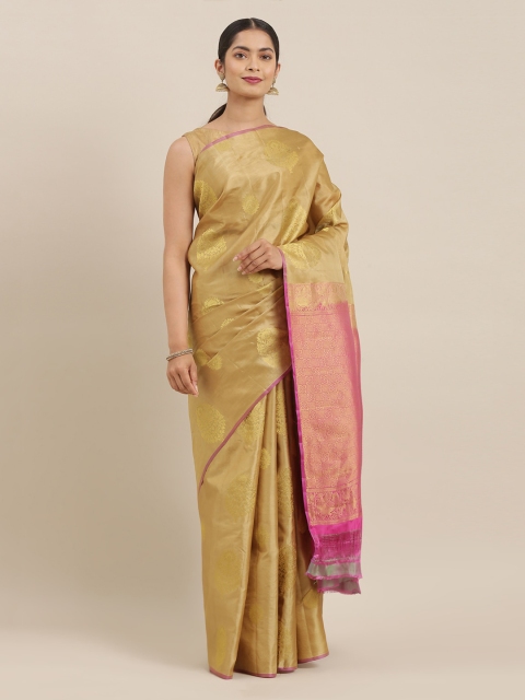 The Chennai Silks Khaki Pure Silk Woven Design Kanjeevaram Saree