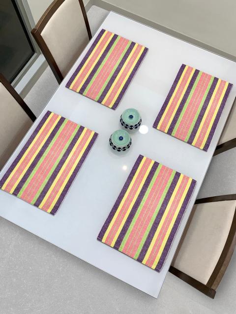 HOKIPO Set Of 4 Pink & Yellow Striped Table Placemats