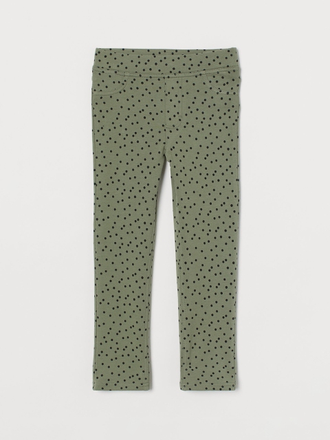 H&M GirlsGreen & Black Polka Dots Printed Treggings, Green