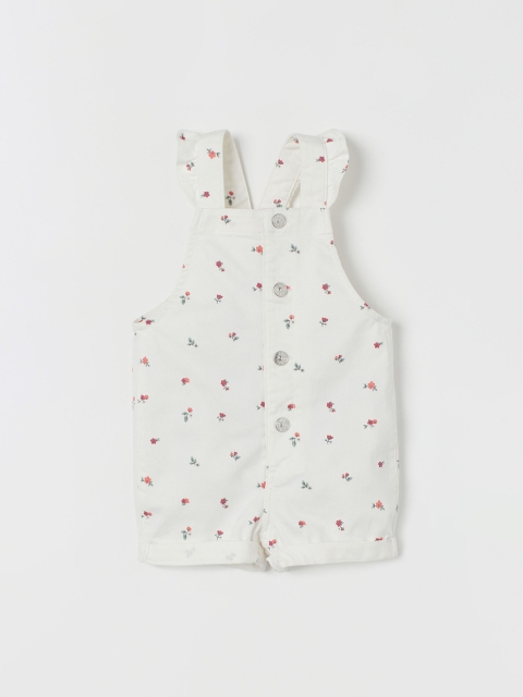 H&M Girls White & Pink Frill-Trimmed Dungaree Shorts