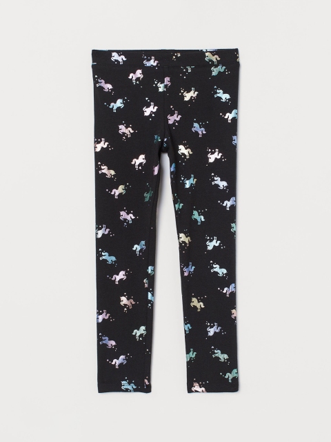 H&M Girls Black Printed Leggings