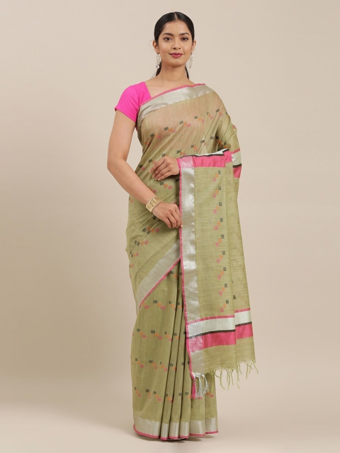 The Chennai Silks Green Woven Design Linen Blend Saree