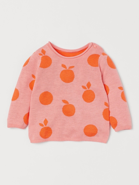 H&M Girls Pink and Orange Printed Jacquard-knit Jumper