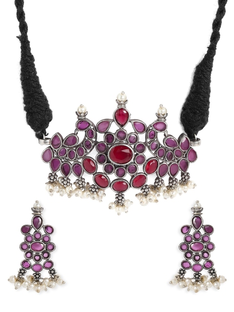 Rubans Oxidized Silver-Plated Purple & White Ruby-Studded Pearl Embellished Handcrafted Jewellery Set
Rubans Oxidized Silver-Plated Purple & White Ruby-Studded Pearl Embellished Handcrafted Jewellery Set