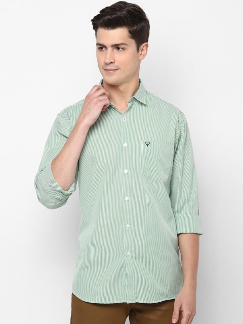 Allen Solly Men Green & White Slim Fit Striped Cotton Casual Shirt