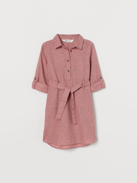 H&M Girls Pink Printed Belted Shirt Dress