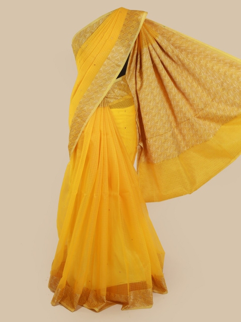 Pothys Yellow Woven Design Supernet Saree