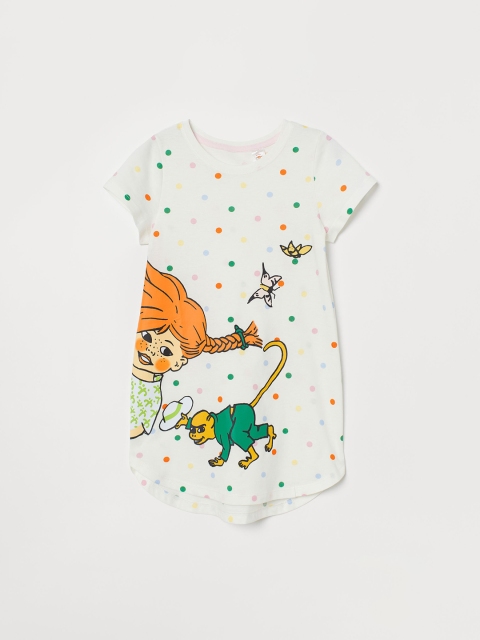 H&M Girls White & Orange Printed Nightdress