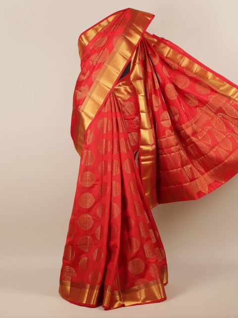 Pothys Red & Gold-Toned Jute Silk Woven Design Saree